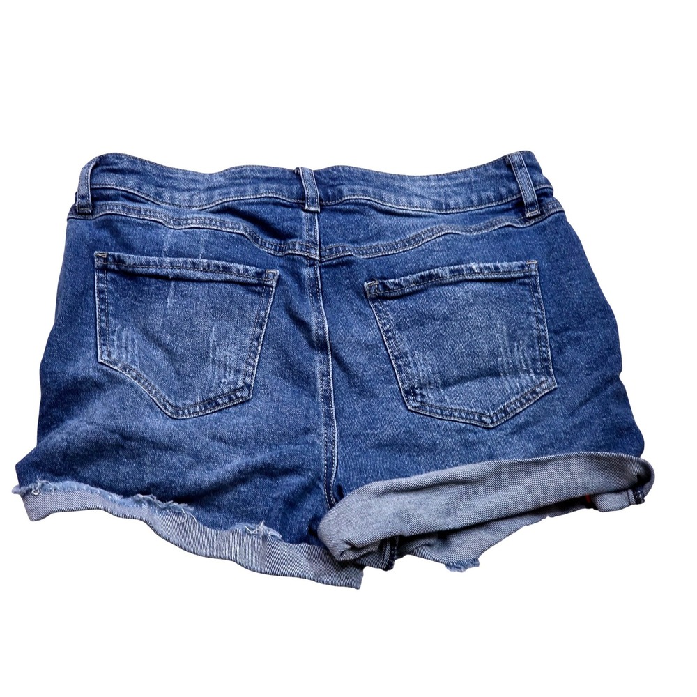 Est 1946 Denim Blue Distressed High Rise Jean Shorts Womens Size 10 Striped Rips - Picture 2 of 8
